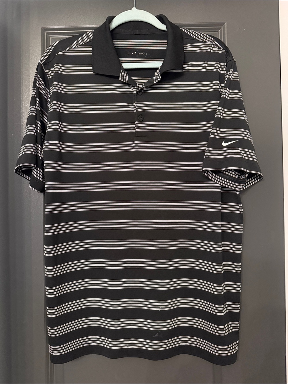 Nike Black Polo with Gray Stripes